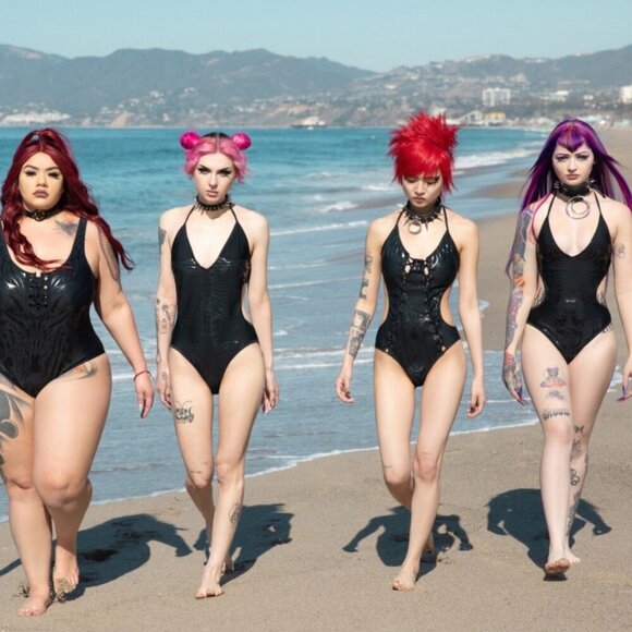 Killstar ✦ Depths of Hell One-Piece Suit ✦ Black Lace-Up Graphic Rare L NWT - Picture 5 of 8